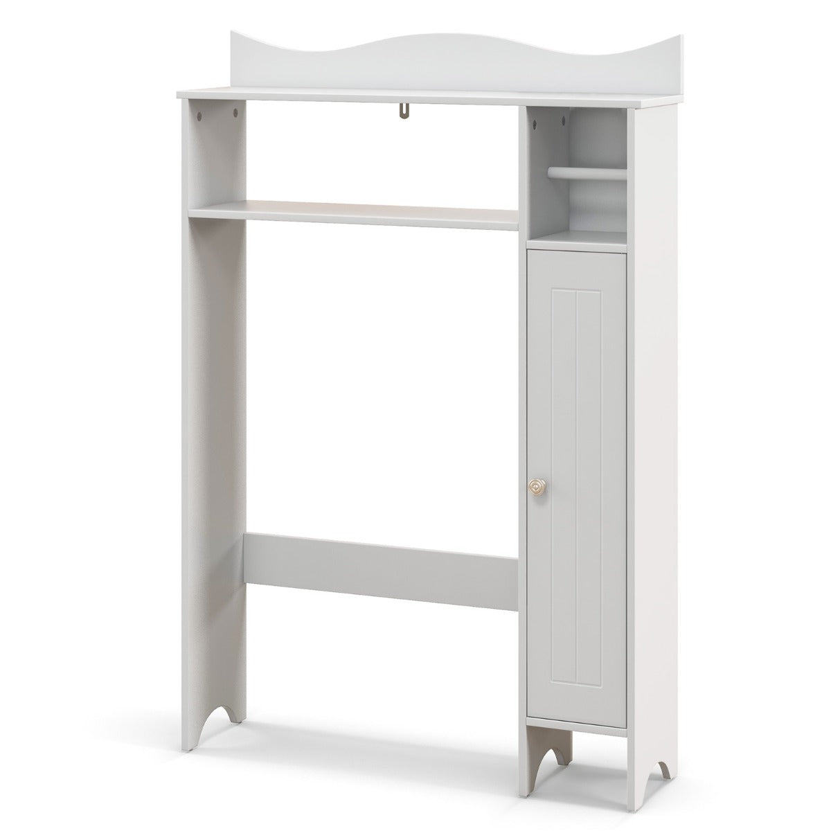 Costway Opbergkast Boven Toilet met Toiletrolhouder Verstelbare Planken Toiletkast Bovenbouwkast Toiletrek Badkamerrek Hout Wit