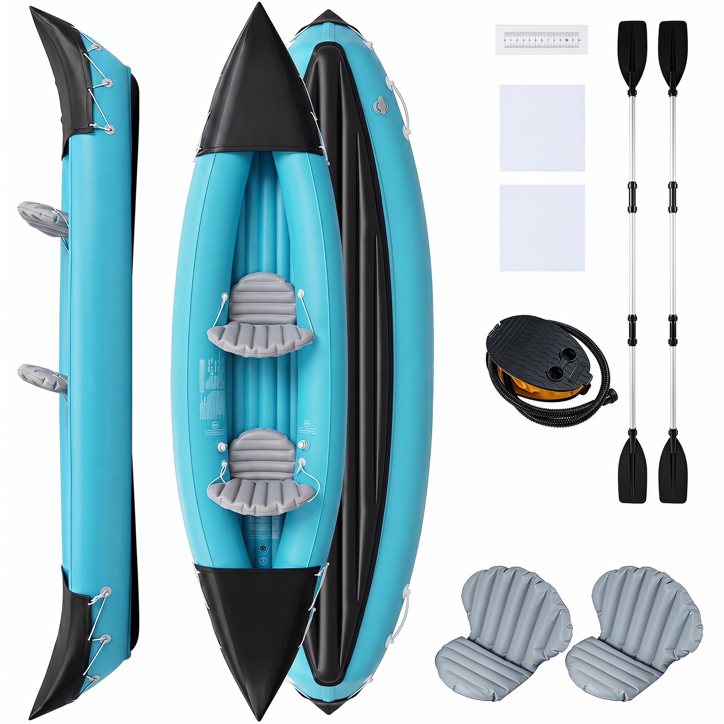 Costway Opblaasbaar Kajakset voor 2 Personen Opblaaskajak van PVC Peddelboot Opblaasboot tot 160 kg Belastbaar 321 x 92 x 45 cm
