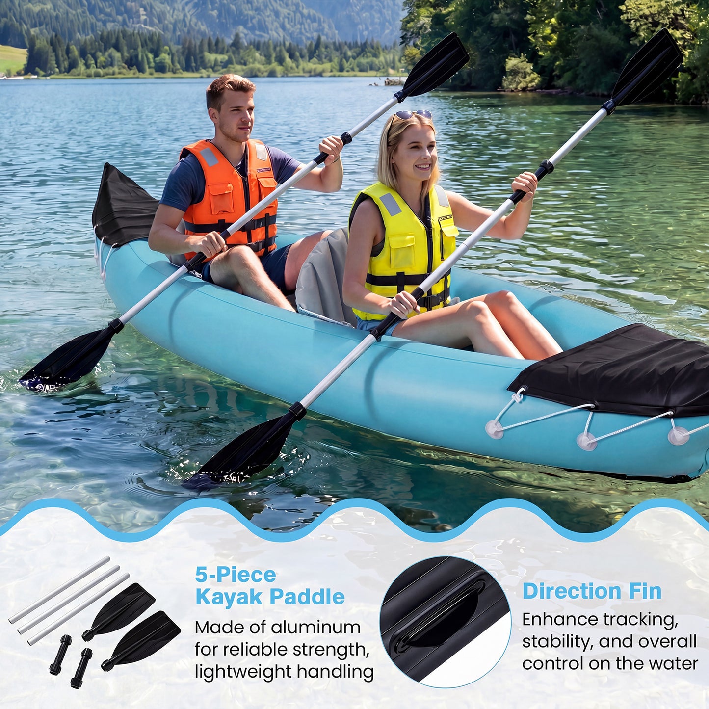 Costway Opblaasbaar Kajakset voor 2 Personen Opblaaskajak van PVC Peddelboot Opblaasboot tot 160 kg Belastbaar 321 x 92 x 45 cm