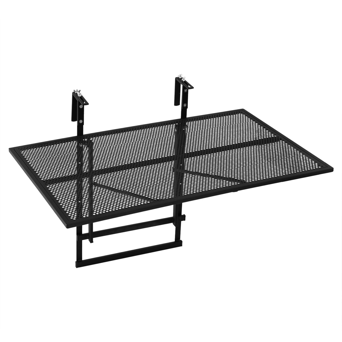 Costway Opvouwbare Balkontafel Metalen Hangtafel voor Balustrades met Verstelbare Beugelbreedte in 5 Standen in Hoogte Verstelbare Balkonhangtafel