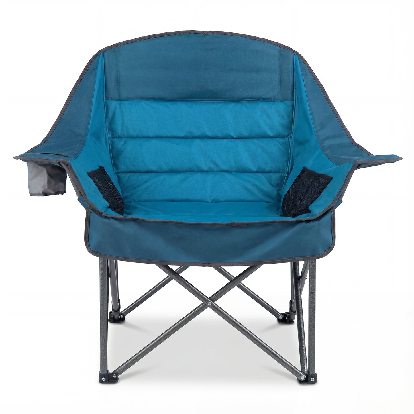 Costway Opvouwbare Campingstoel met Kussen Inklapbare Stoel met Bekerhouder Netzakken en Tas Blauw