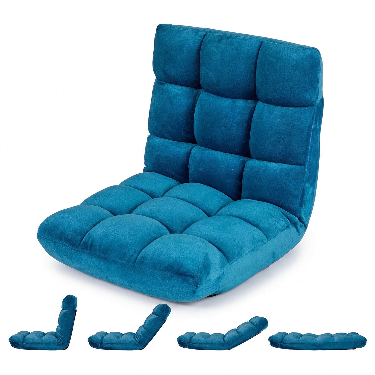 Costway Opvouwbare Tatami-ligstoel Verstelbare Stoel met Rugleuning in 14 Standen Schuim met Hoge Dichtheid Marineblauw