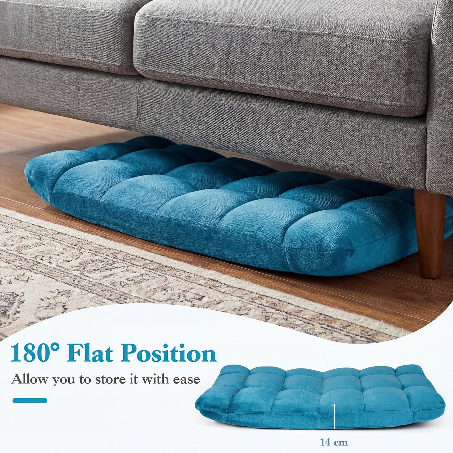 Costway Opvouwbare Tatami-ligstoel Verstelbare Stoel met Rugleuning in 14 Standen Schuim met Hoge Dichtheid Marineblauw