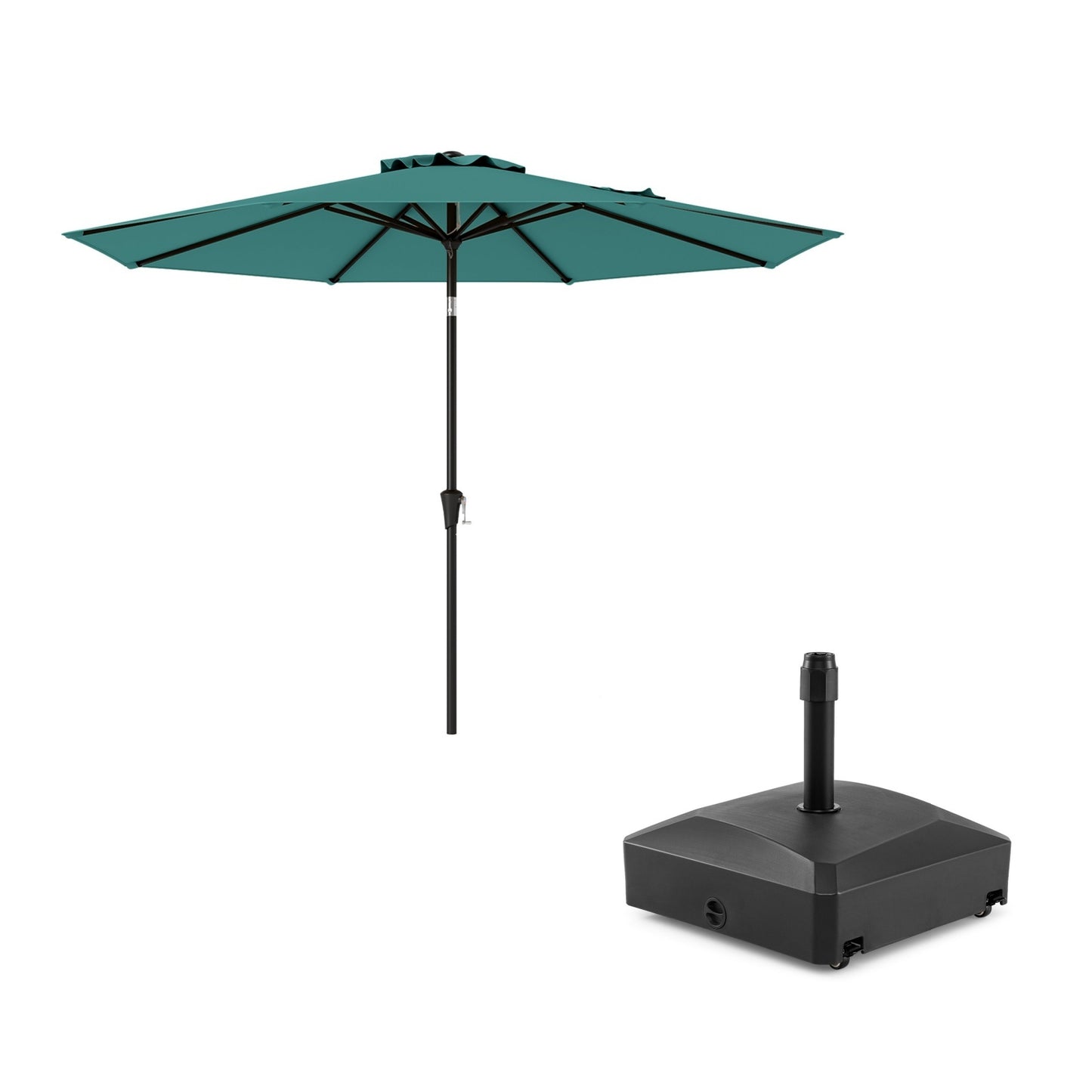 Costway Parasolvoet met Wieltjes Vulbare Parasolvoet voor Water of Zand+303 cm Terrasparasol Kantelbare Parasol Groen