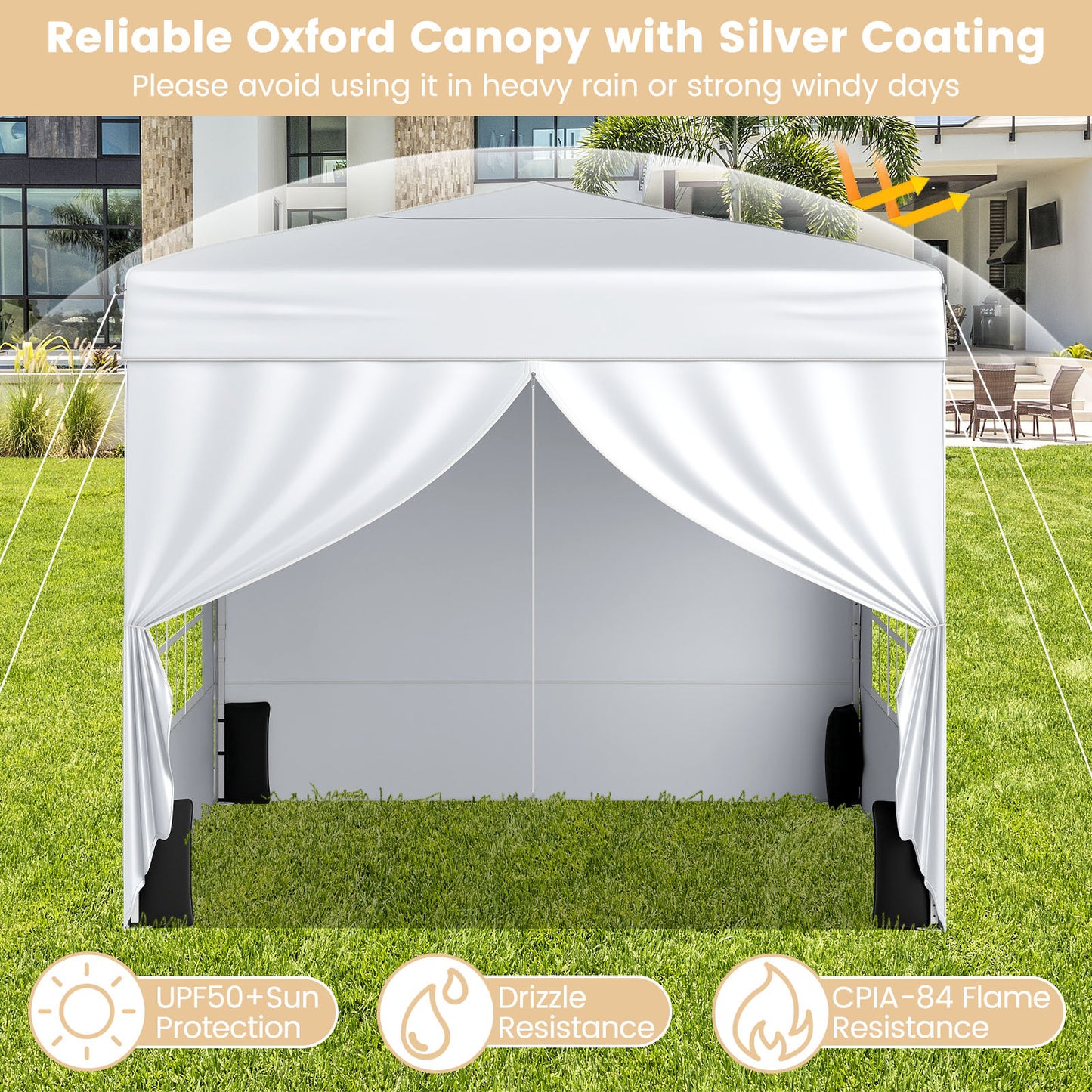Costway Paviljoen 3 x 3 m Pop-up Vouwpaviljoen met 4 Afneembare Zijwanden 3-voudig in Hoogte Verstelbare Partytent