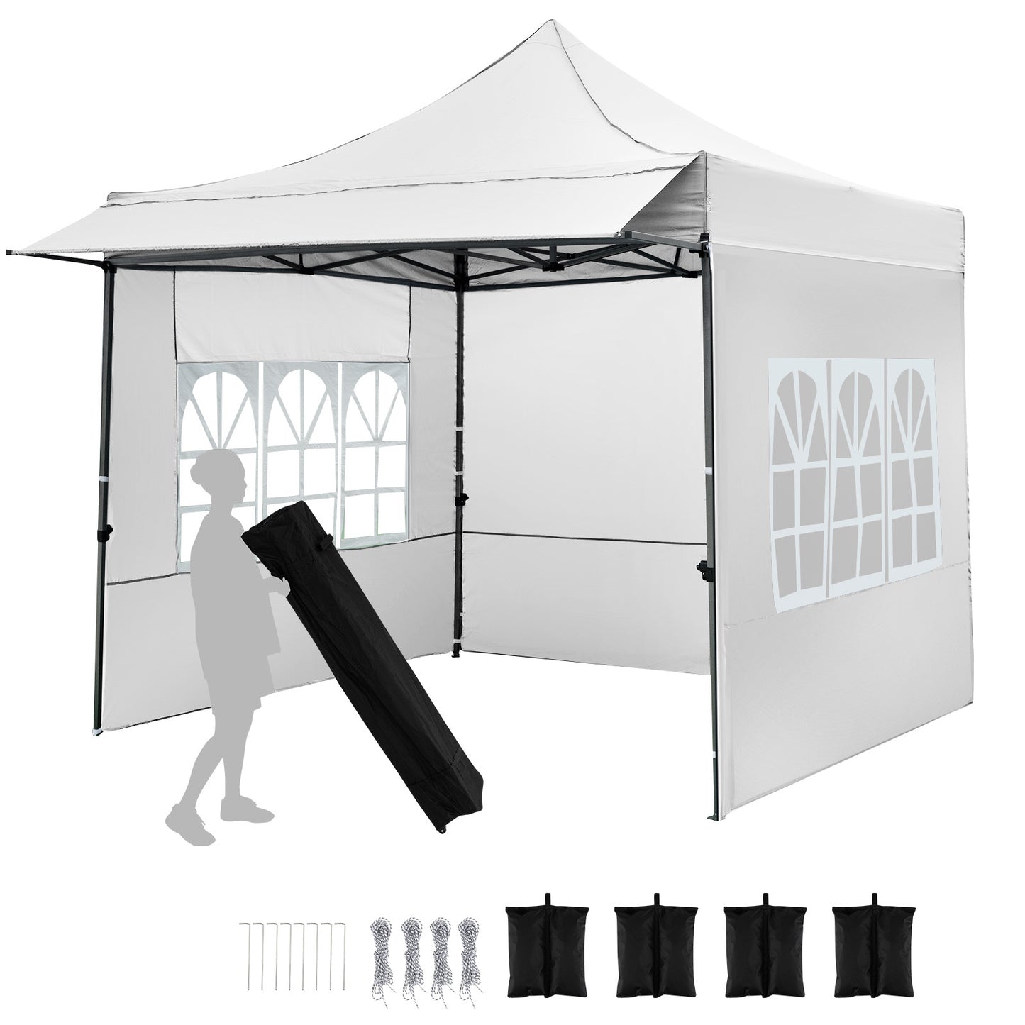 Costway Paviljoen 3x3 m Pop-up Tuinpaviljoen met 3 Zijwanden en 3-Traps Hoogteverstelling Wit