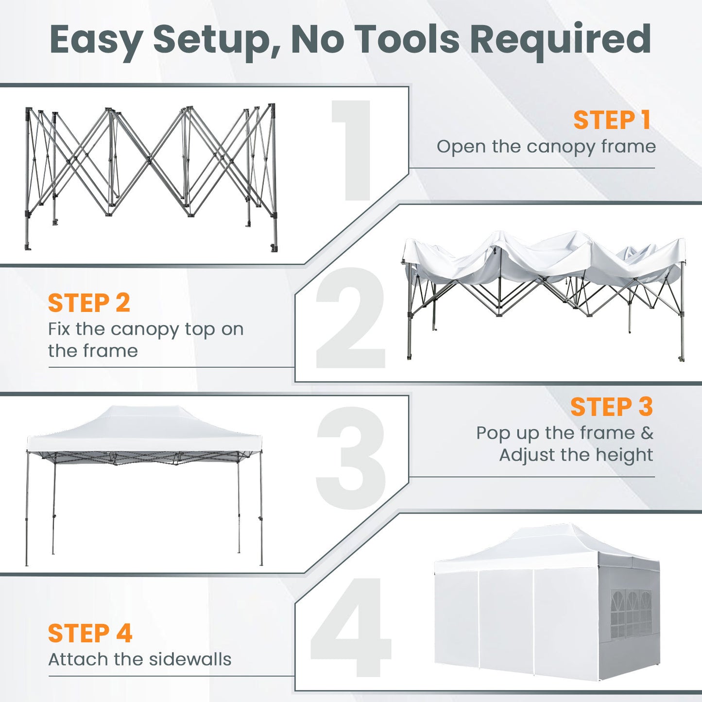 Costway Pop-up-tent van 3 x 4,5 m Weerbestendige Vouwtent met 4 Zijwanden Metalen Frame en Zandzakken Wit