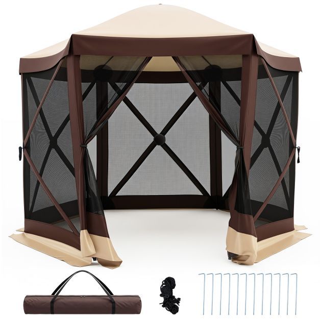 Costway Pop-up Tent voor 6-8 Personen Opvouwbare Tent met 6 Muskietennetten en een deur met Ritssluiting 300 x 258 x 230 cm