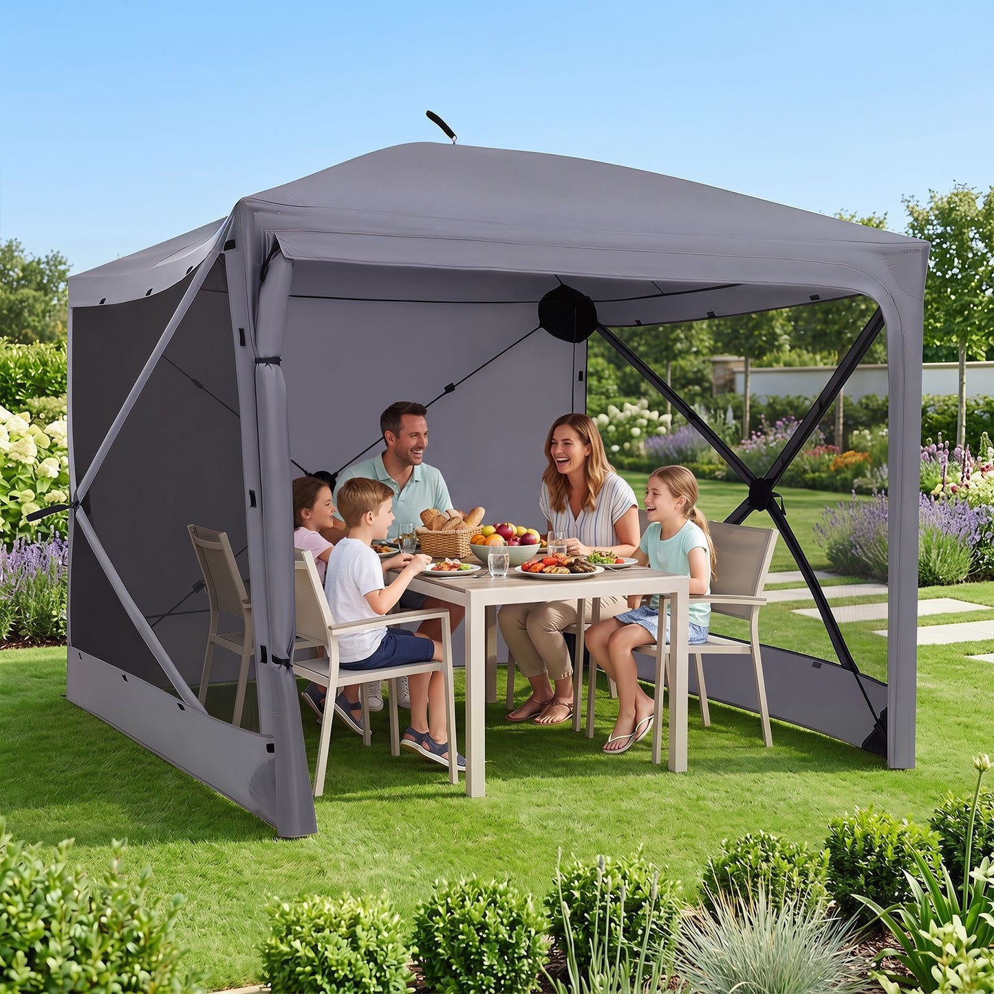Costway Pop-up Vouwtent met Zonwering Tent met Afneembare Zijwanden 240 x 240 x 220 cm Grijs