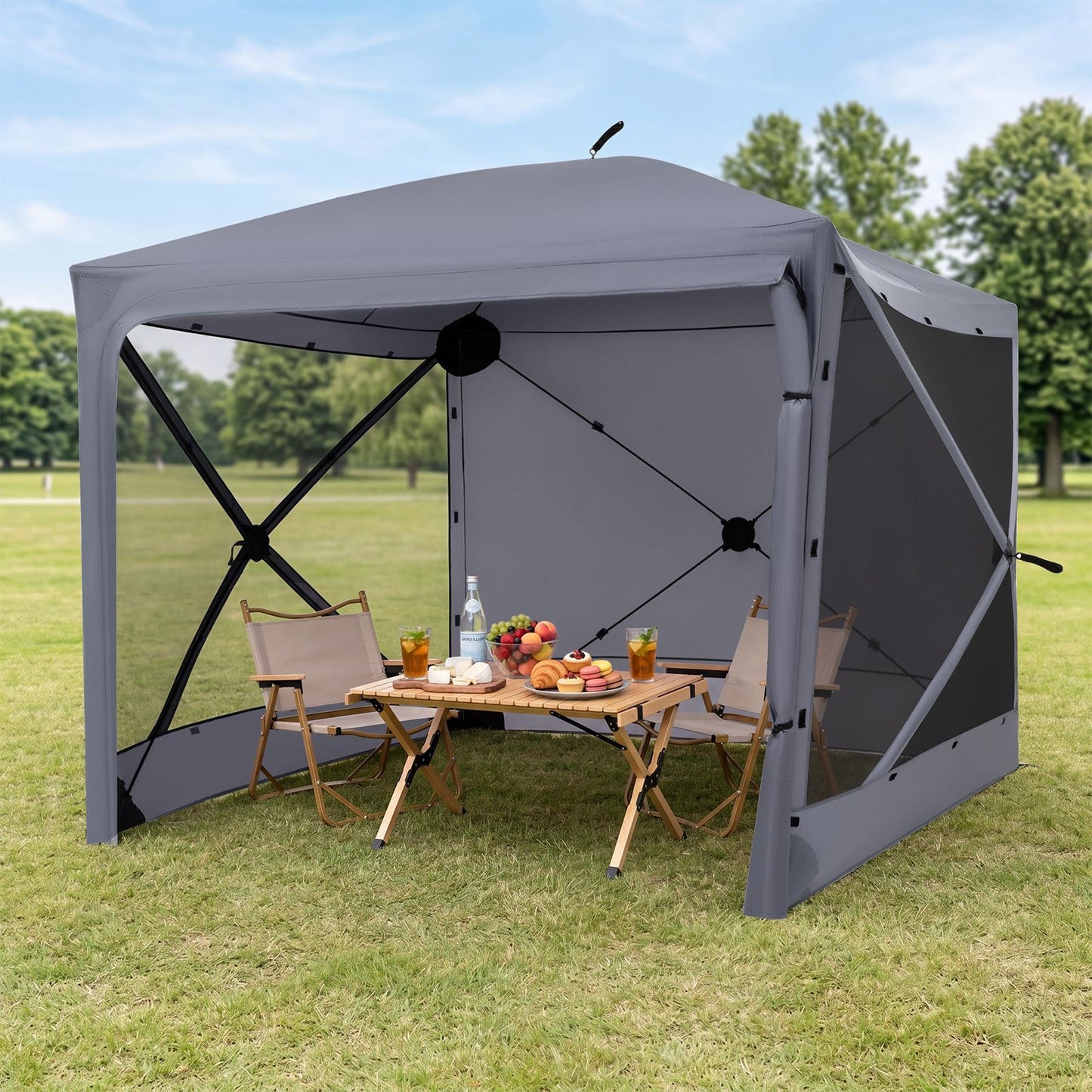 Costway Pop-up Vouwtent met Zonwering Tent met Afneembare Zijwanden 240 x 240 x 220 cm Grijs