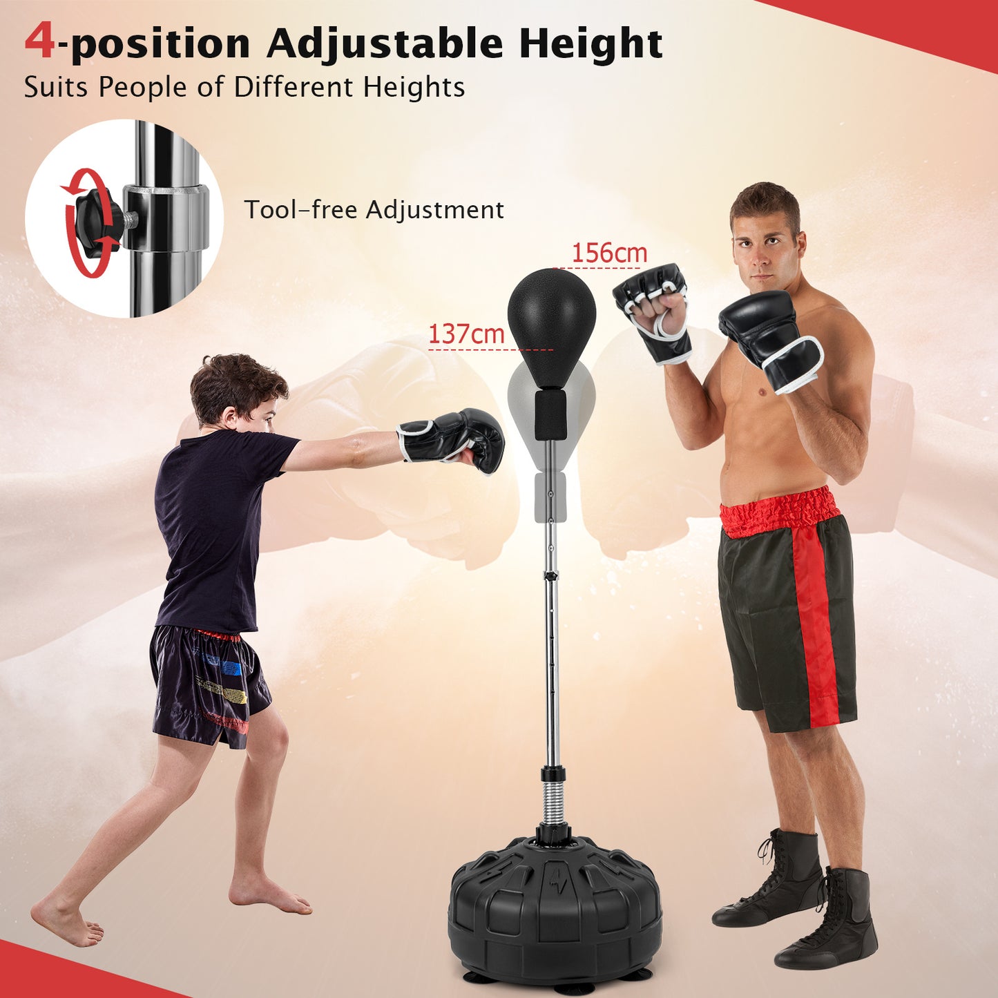 Costway Punchingball met Standaard 137–156 cm in Hoogte Verstelbare Bokstand Punching Ball met Vulbare Standaard