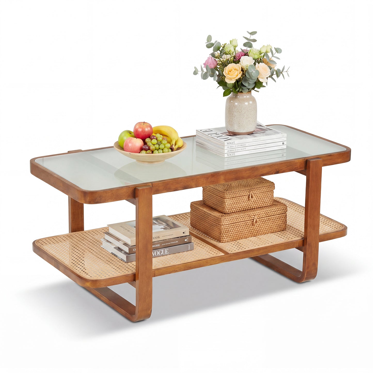 Costway Rechthoekige Salontafel Woonkamer Tafel Bijzettafel Theetafel Koffietafel voor Woonkamer Kantoor 105 x 50,5 x 45 cm Walnoot