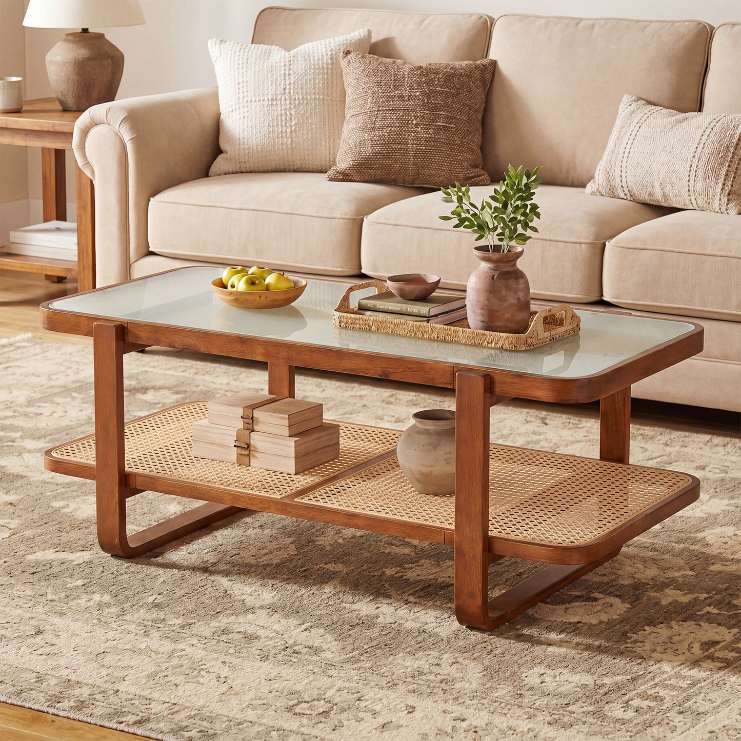 Costway Rechthoekige Salontafel Woonkamer Tafel Bijzettafel Theetafel Koffietafel voor Woonkamer Kantoor 105 x 50,5 x 45 cm Walnoot