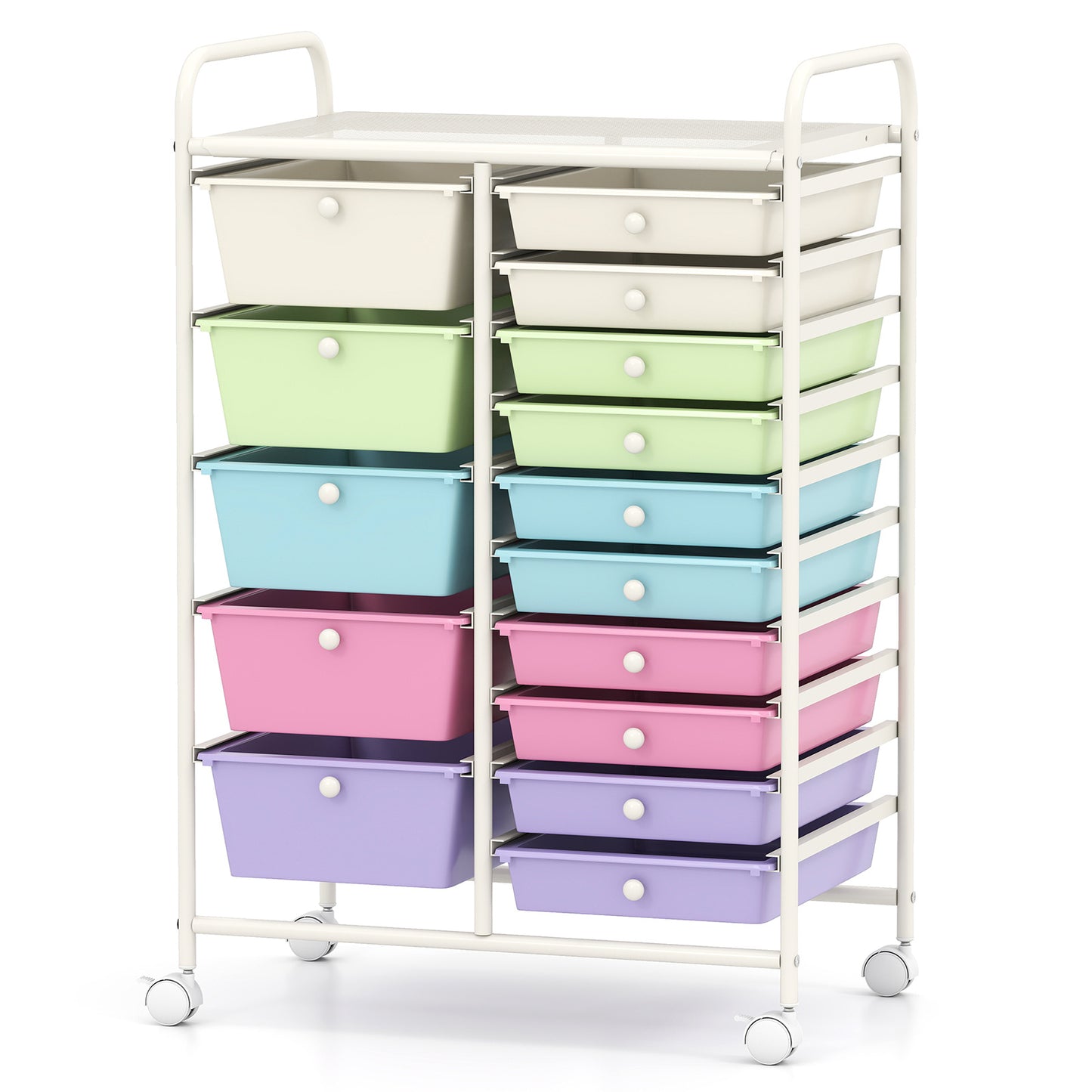 Costway Rolbare Opslagtrolley met 15 Lades Multifunctionele Trolley met Uitneembare Lades en Vergrendelbare Wielen Multicolor