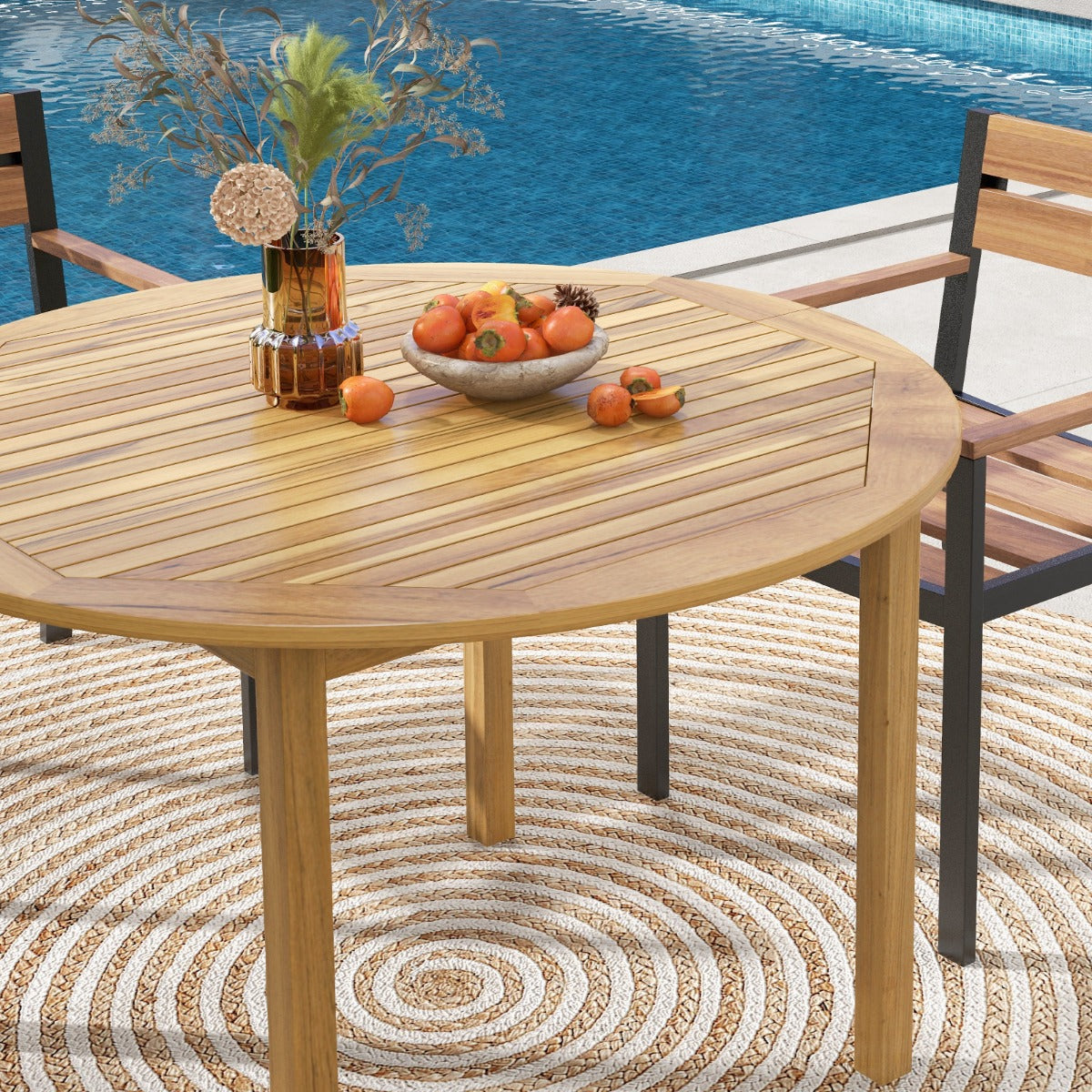 Costway Ronde Eettafel voor Buiten Eettafel van Acaciahout Grote Eettafel voor 4 Personen Bistrotafel in Boerderijpatio voor Tuin Terras Natuur