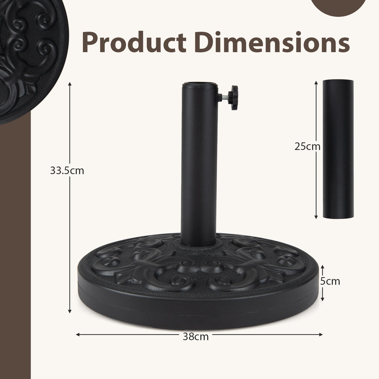 Costway Ronde Parasolvoet voor Parasolstokken van 38/48 mm Verzwaarde Parasolhouder