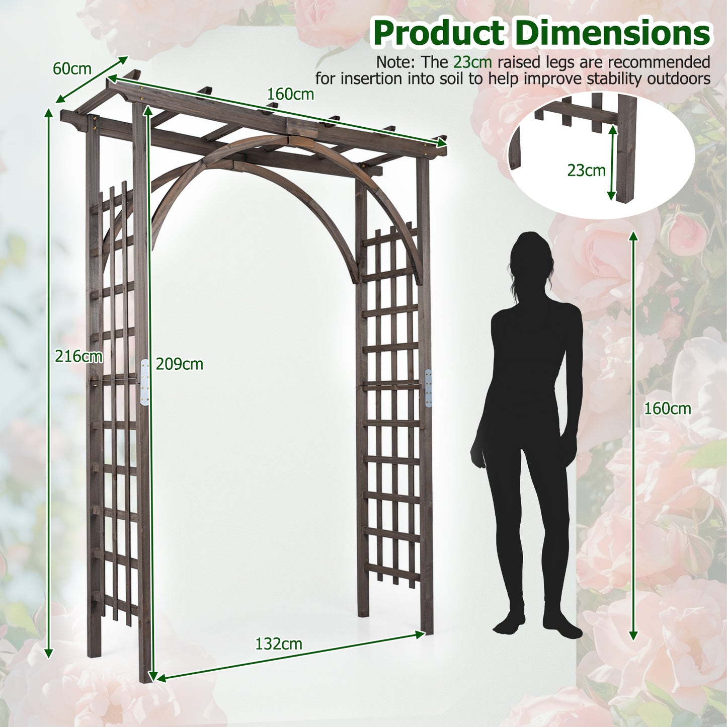 Costway Rosenboog Houten Tuinboog van Fijnhout Klimboog met Dak & Klimrekken Decoratieve Poortboog Donkerbruin