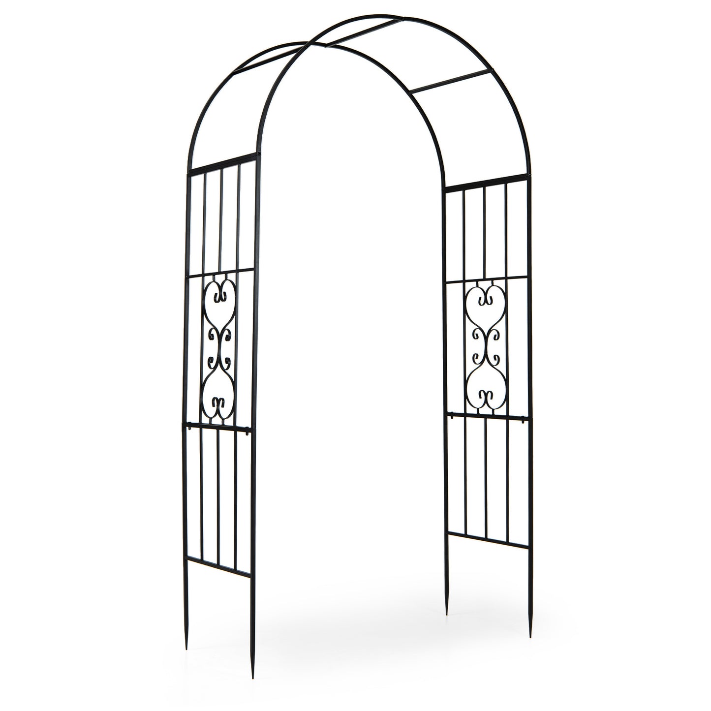 Costway Rosenboog Metaal Weerbestendig Tuinboog voor Klimplanten met 4 Grondpalen Decoratieve Klimboog 117 x 57 x 231 cm Zwart