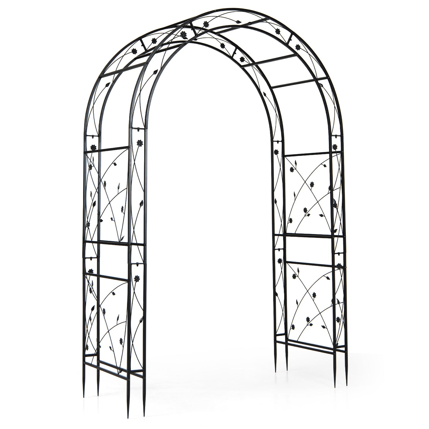 Costway Rozenboog van Poedergecoat Metaal Klimboog met Grondankers Decoratieve Poortboog voor Tuin Bruiloft en Feest 138 x 59 x 213 cm
