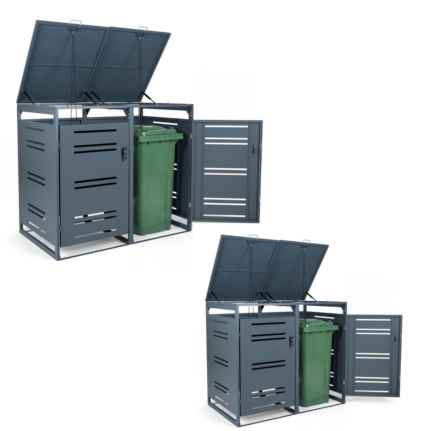 Costway (Set van 2) Afvalcontaineroverkapping voor 2 Afvalcontainers van 120 Liter Weerbestendig Tuinhuisje met Afsluitbare Deur 132 x 80 x 117 cm