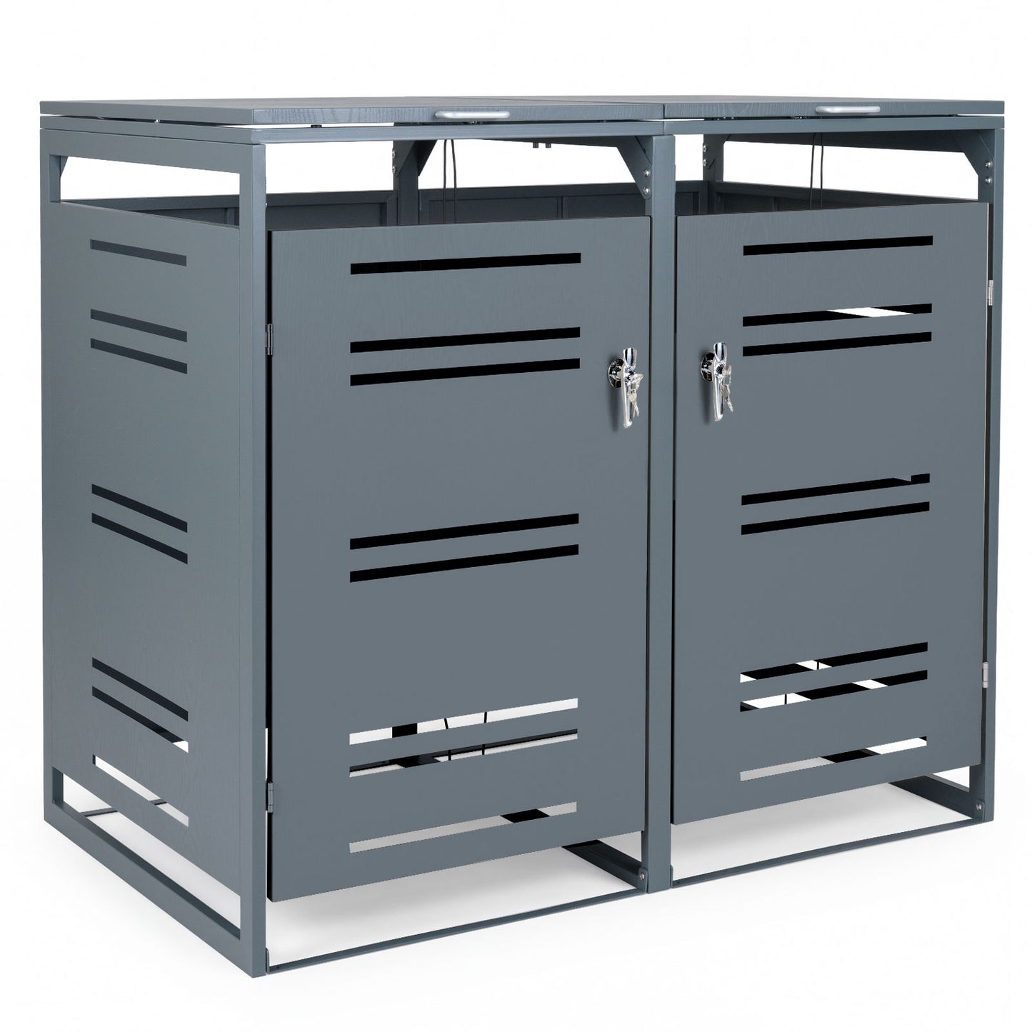Costway (Set van 2) Afvalcontaineroverkapping voor 2 Afvalcontainers van 120 Liter Weerbestendig Tuinhuisje met Afsluitbare Deur 132 x 80 x 117 cm