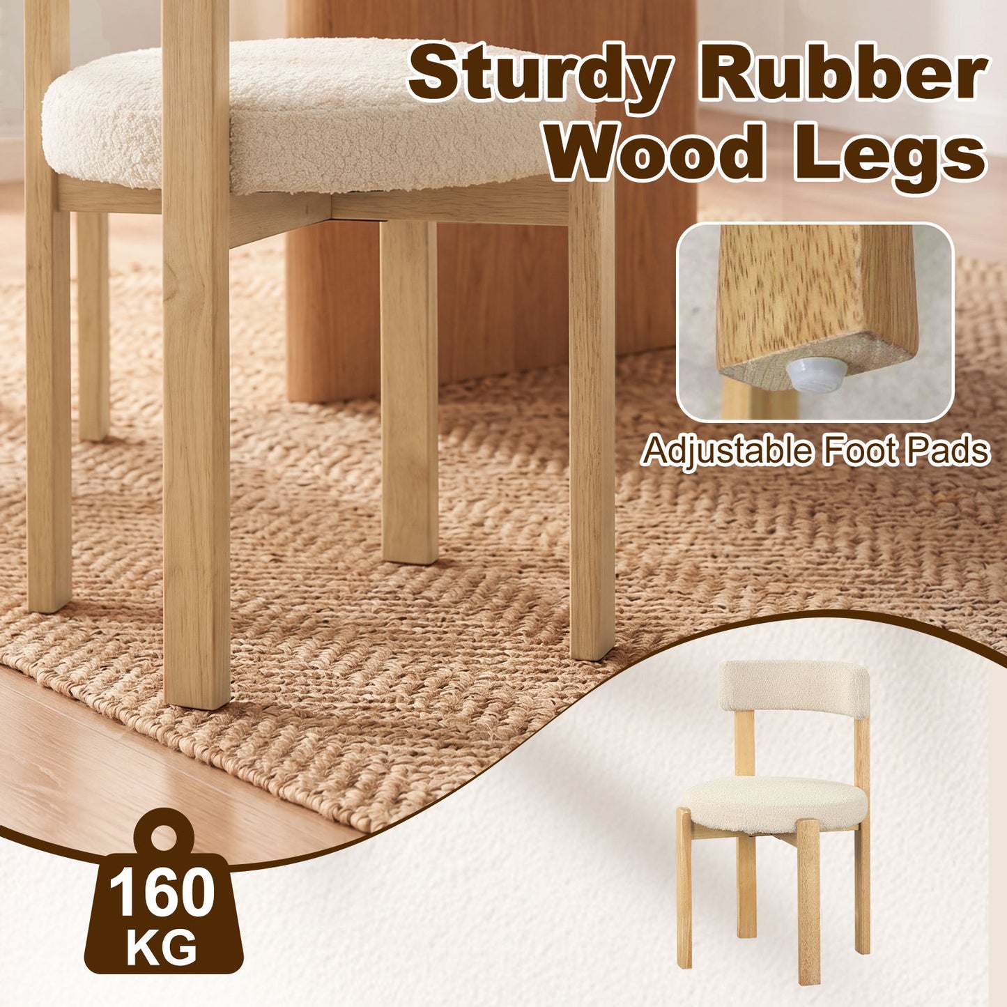 Costway Set van 2 Eetkamerstoelen Gestoffeerde Keukenstoel van Teddyfleece Gestoffeerde Stoel met Gebogen Rugleuning