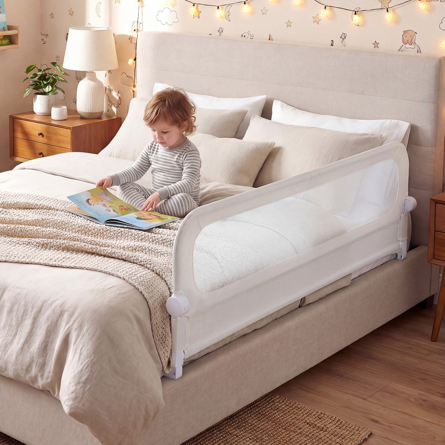 Costway Set van 2 Inklapbare Bedhekken 198 x 60 cm + Inklapbaar Bedhek met Afneembare Bekleding van Oxford-stof Wit