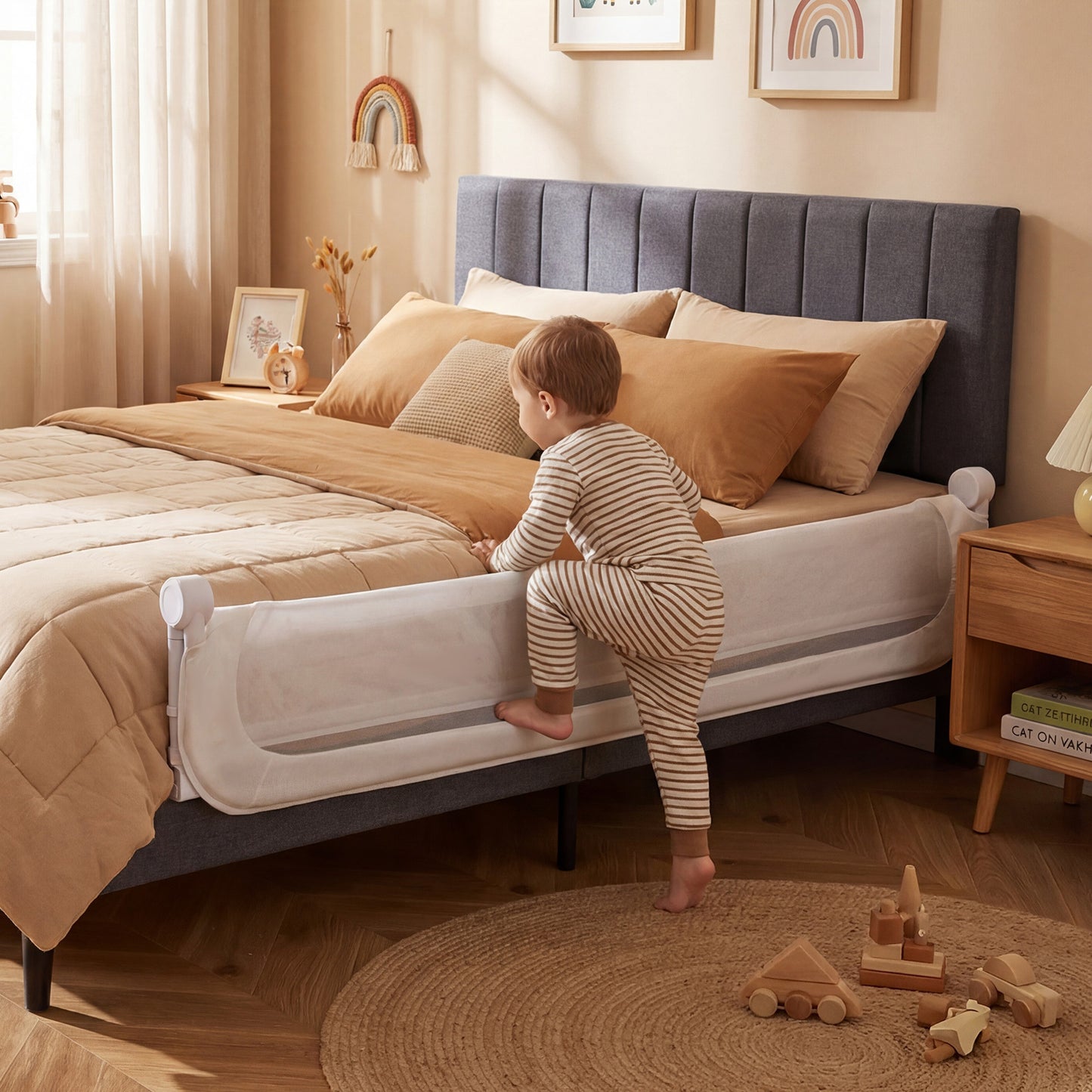 Costway Set van 2 Inklapbare Bedhekken van 178 cm + Inklapbaar Bedhek met Afneembare Bekleding van Oxford-stof Wit