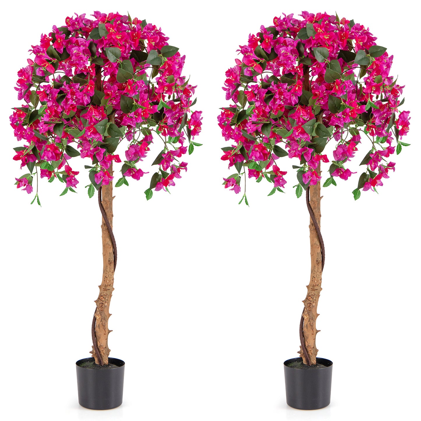 Costway Set van 2 Kunstbomen van 135 cm met Bloesem Kunstplant in Pot Kunstboom