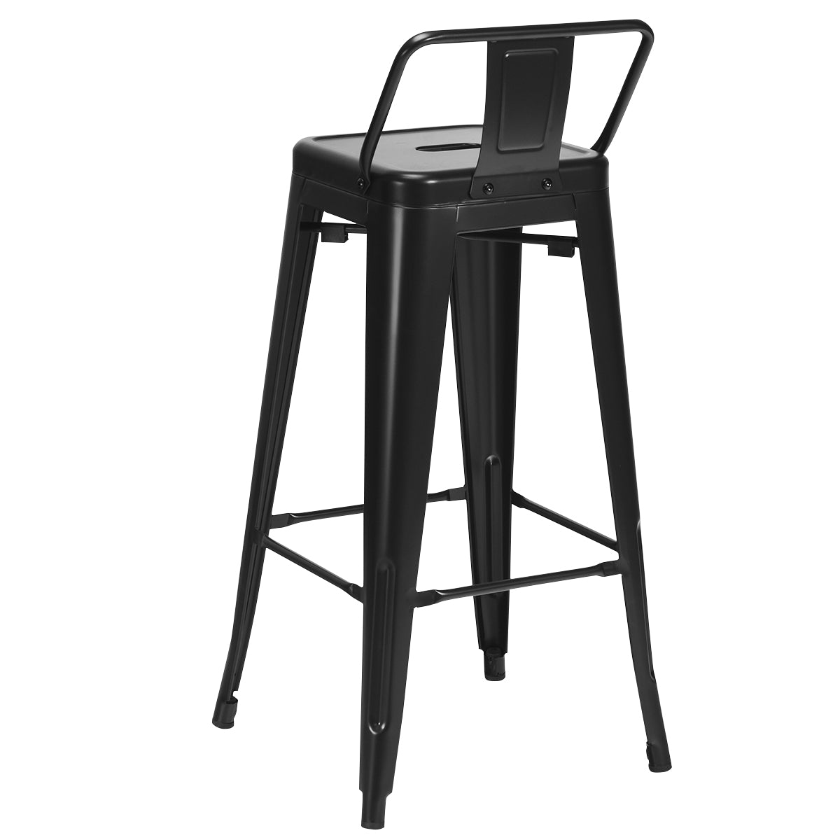 Costway Set van 4 Barkrukken Barstoelen met Voetensteun en Metalen Frame Barkruk met Rugleuning Zithoogte 76 cm (Zwart)