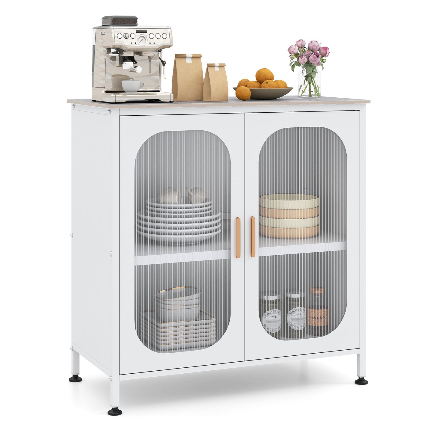Costway Sideboard Ladekast met Verstelbare Plank Buffetkast met Dubbele Deur 83 x 42 x 85,5 cm Wit