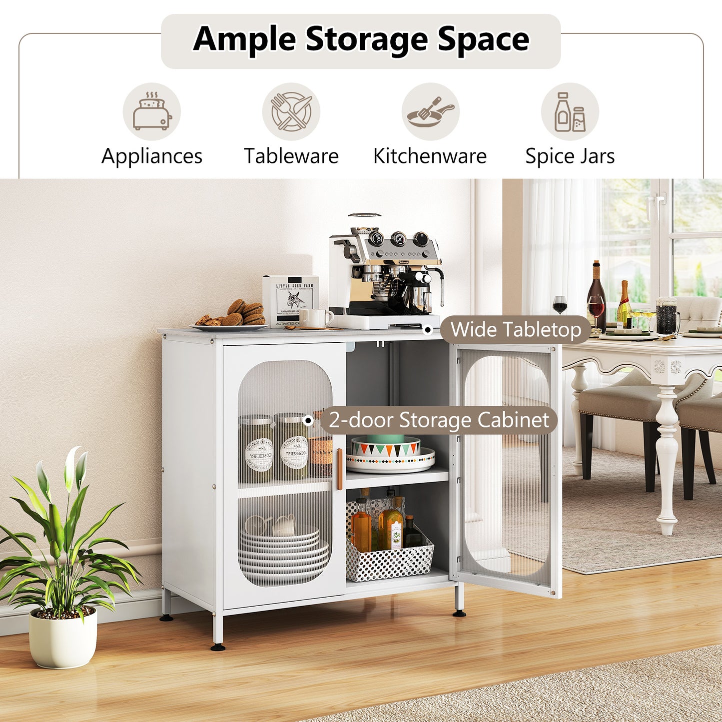 Costway Sideboard Ladekast met Verstelbare Plank Buffetkast met Dubbele Deur 83 x 42 x 85,5 cm Wit