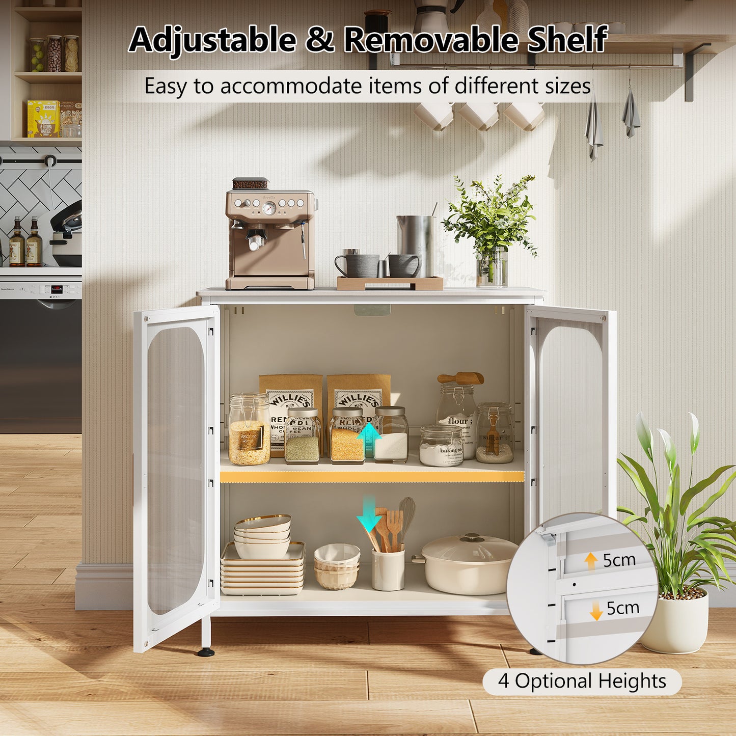Costway Sideboard Ladekast met Verstelbare Plank Buffetkast met Dubbele Deur 83 x 42 x 85,5 cm Wit