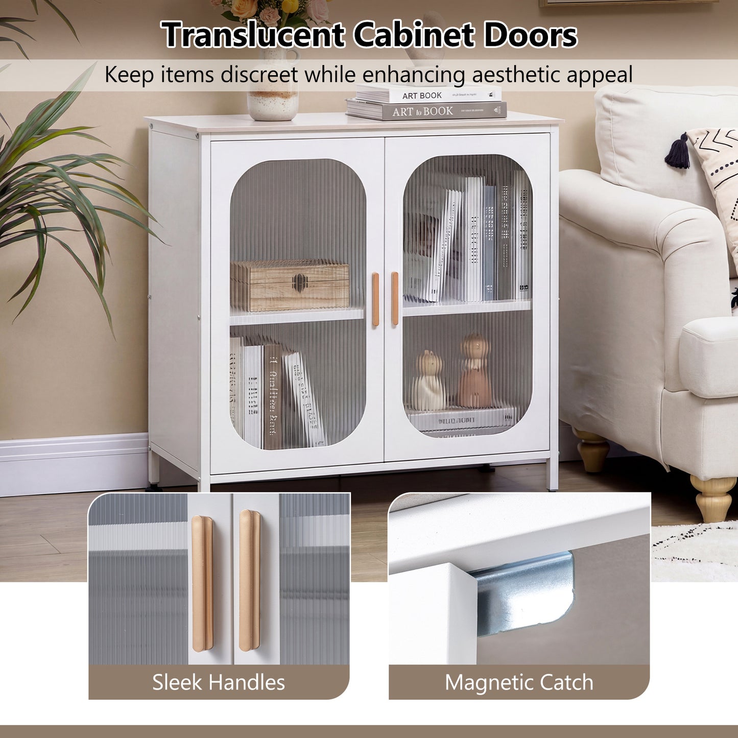 Costway Sideboard Ladekast met Verstelbare Plank Buffetkast met Dubbele Deur 83 x 42 x 85,5 cm Wit