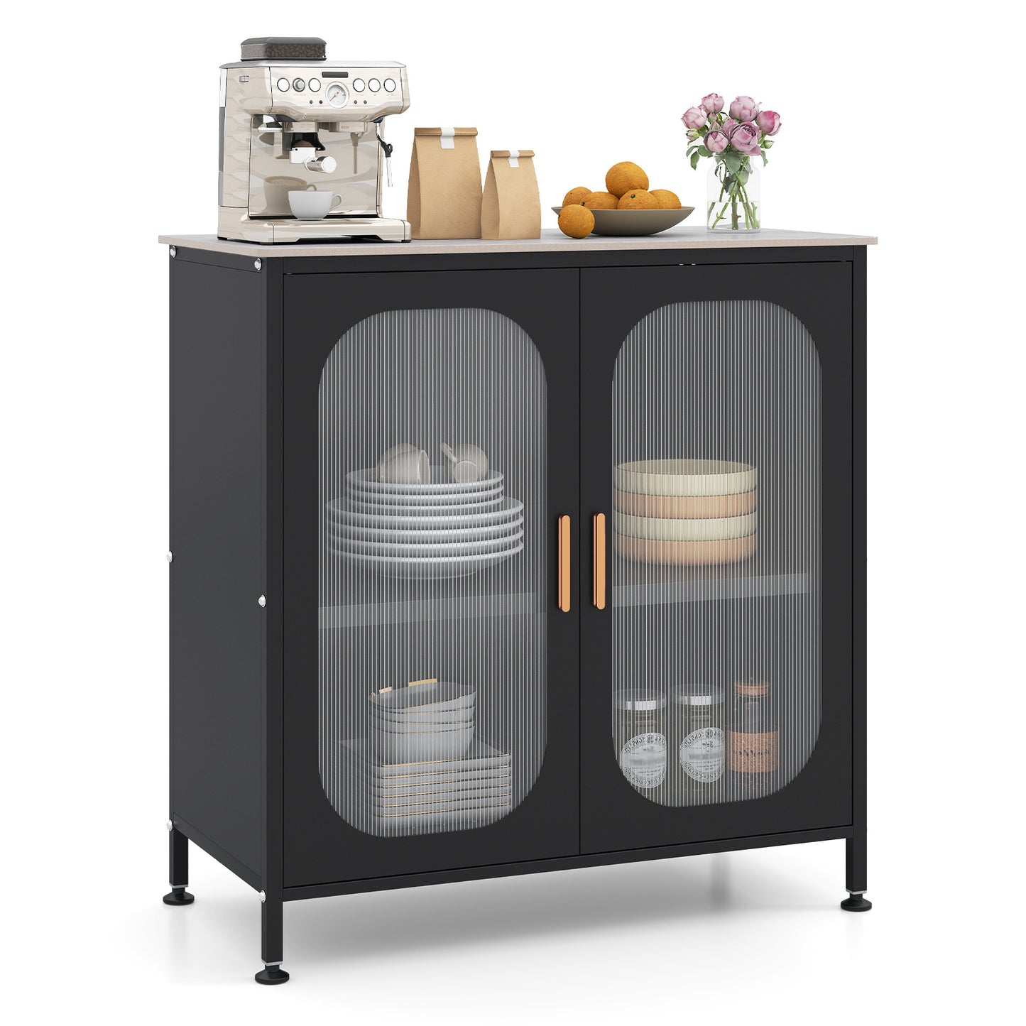 Costway Sideboard Ladekast met Verstelbare Plank Buffetkast met Dubbele Deur 83 x 42 x 85,5 cm Zwart