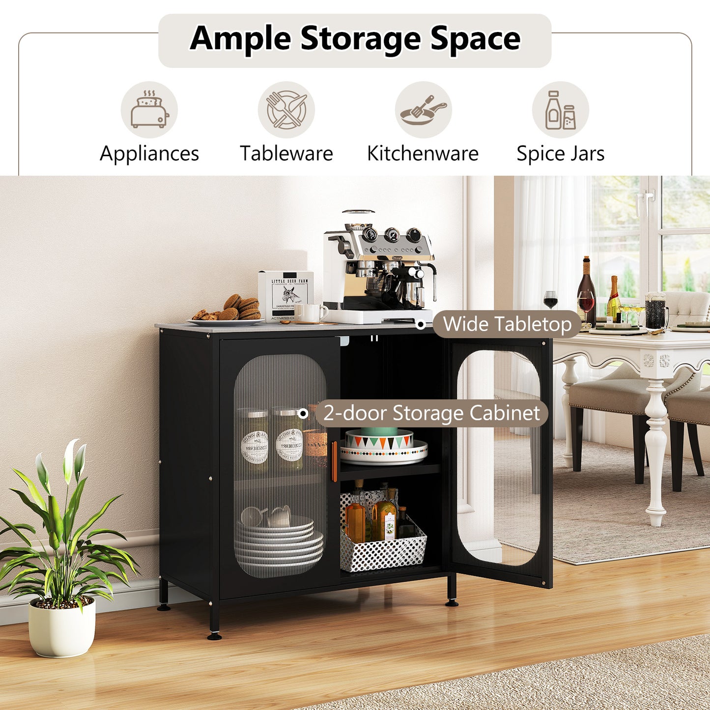 Costway Sideboard Ladekast met Verstelbare Plank Buffetkast met Dubbele Deur 83 x 42 x 85,5 cm Zwart