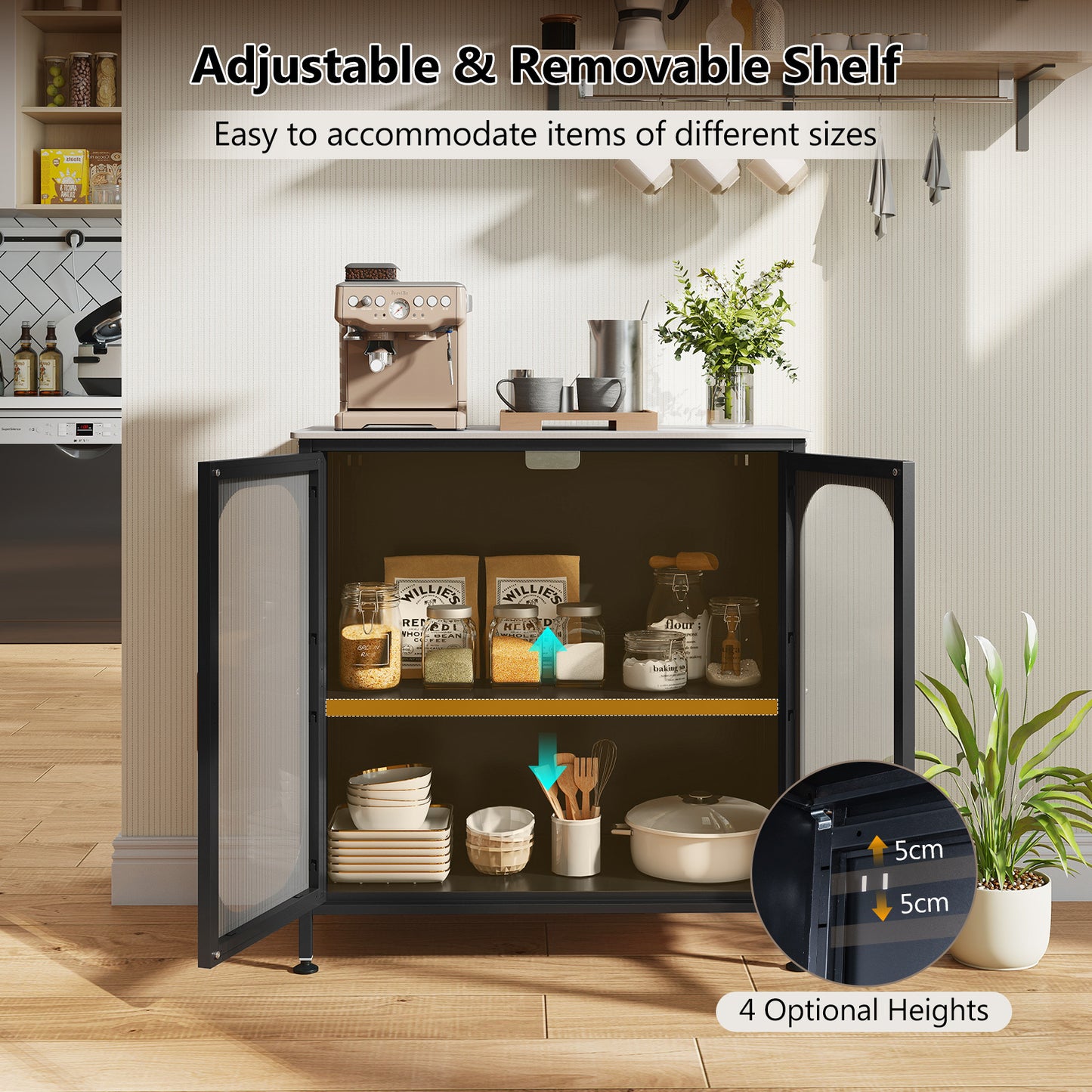 Costway Sideboard Ladekast met Verstelbare Plank Buffetkast met Dubbele Deur 83 x 42 x 85,5 cm Zwart