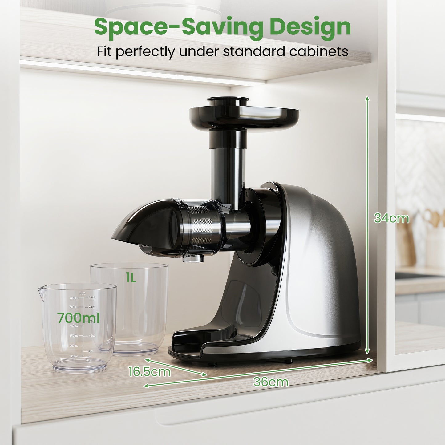 Costway Slowjuicer Koudpers 150 W Elektrische Juicer met Omkeerfunctie Sapcentrifuge met Reinigingsborstel 2 Containers Zilver