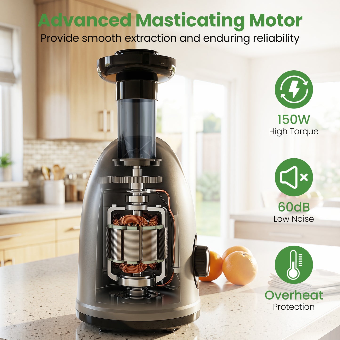 Costway Slowjuicer Koudpers 150 W Elektrische Juicer met Omkeerfunctie Sapcentrifuge met Reinigingsborstel 2 Containers Zilver