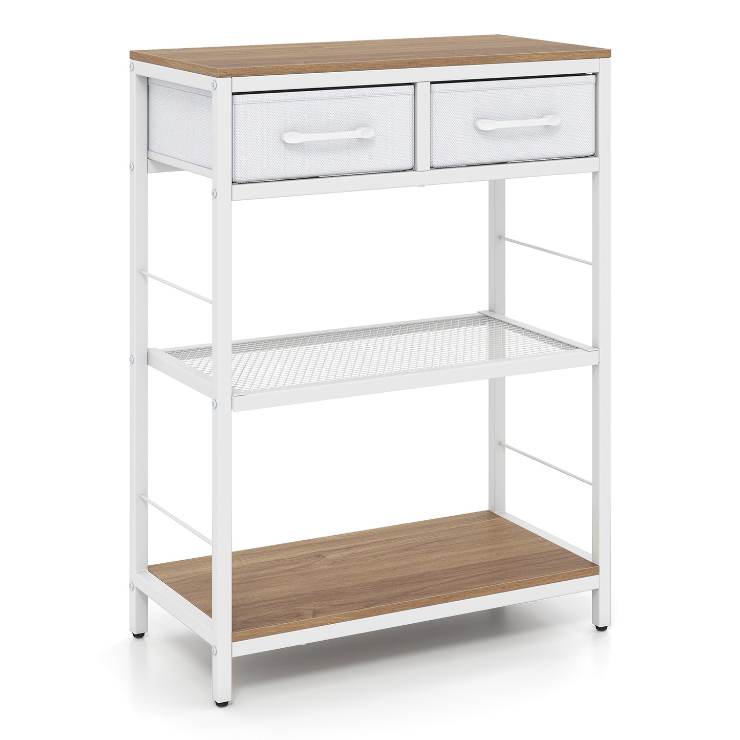 Costway Smalle Consoletafel Haltafel met 2 Stoffen Lades en Open Planken Haltafel met Metalen Onderstel 60 x 30 x 81 cm Naturel