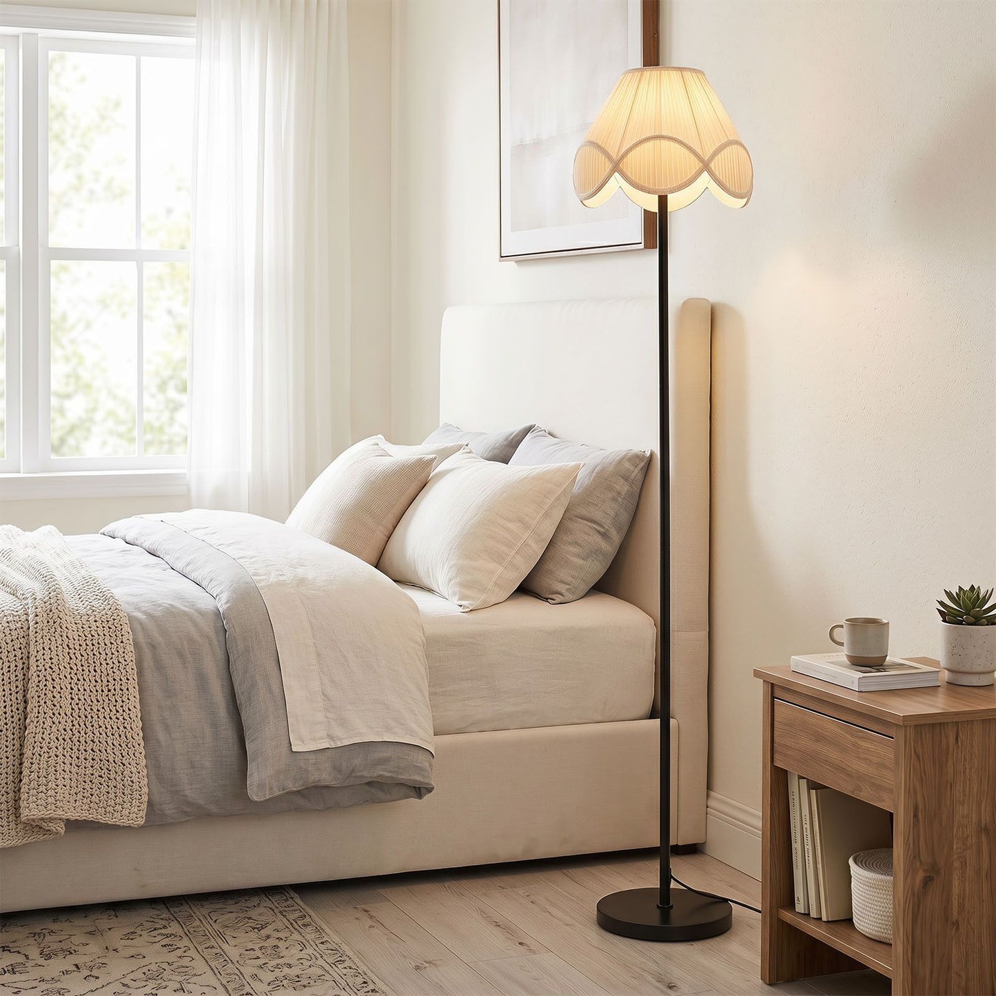 Costway Staande Lamp Dimbaar 159 cm met Traploos Instelbare Helderheid en Stoffen Lampenkap Zwart