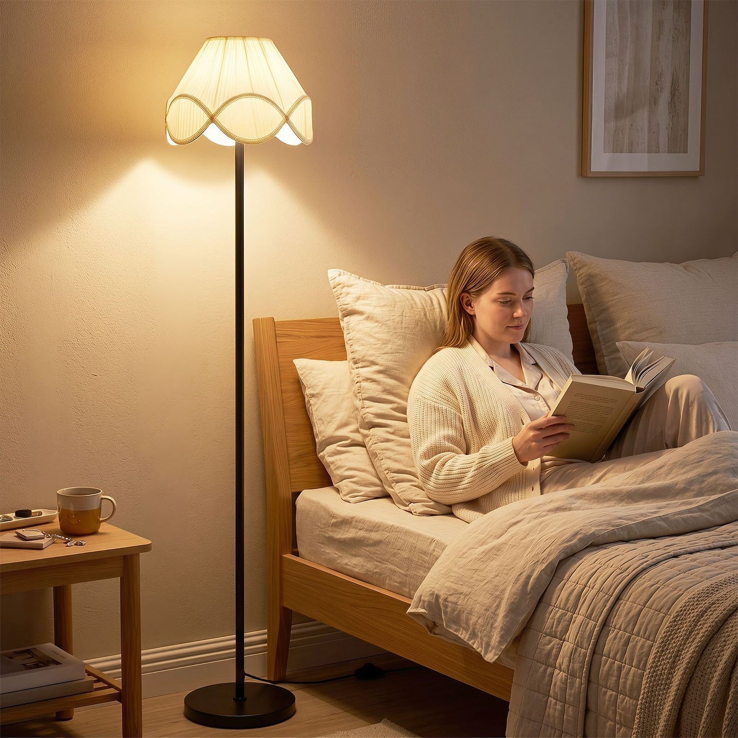 Costway Staande Lamp Dimbaar 159 cm met Traploos Instelbare Helderheid en Stoffen Lampenkap Zwart
