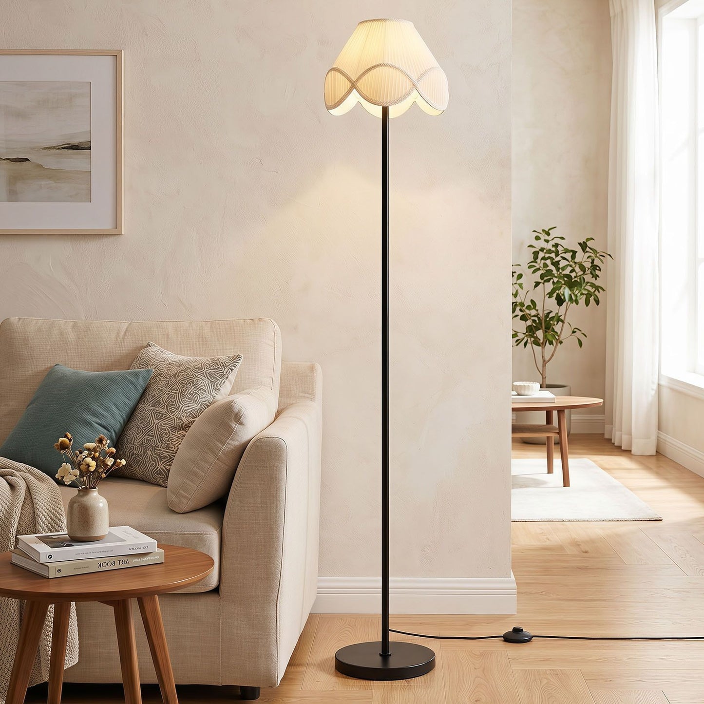 Costway Staande Lamp Dimbaar 159 cm met Traploos Instelbare Helderheid en Stoffen Lampenkap Zwart