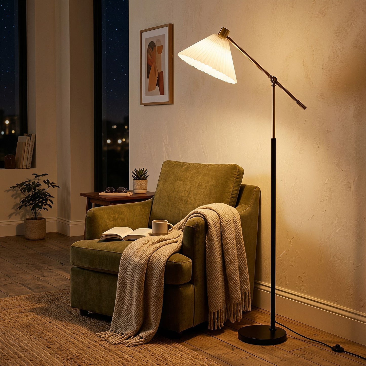 Costway Staande Lamp voor de Woonkamer Moderne Metalen Woonkamerlamp met Verstelbare Hoogte en Hoek Stoffen Lampenkap 157 cm