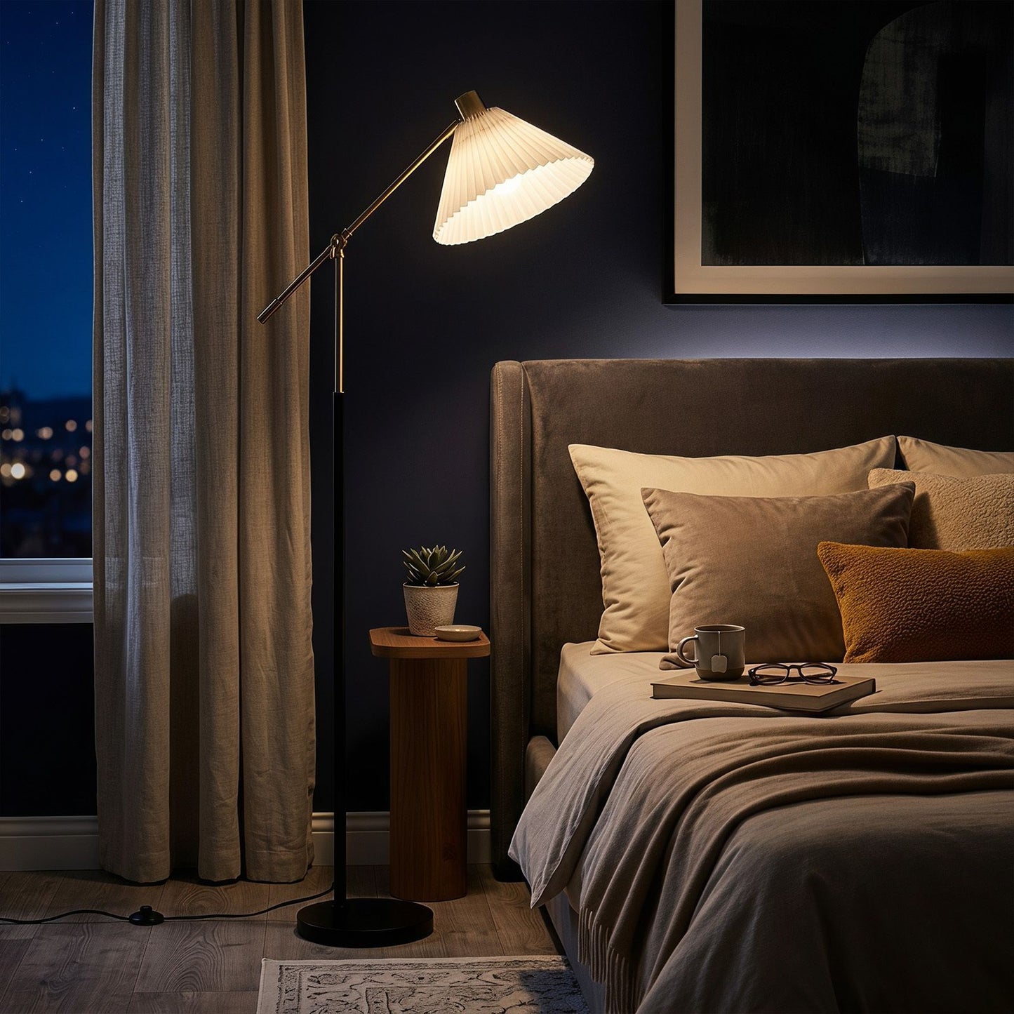 Costway Staande Lamp voor de Woonkamer Moderne Metalen Woonkamerlamp met Verstelbare Hoogte en Hoek Stoffen Lampenkap 157 cm