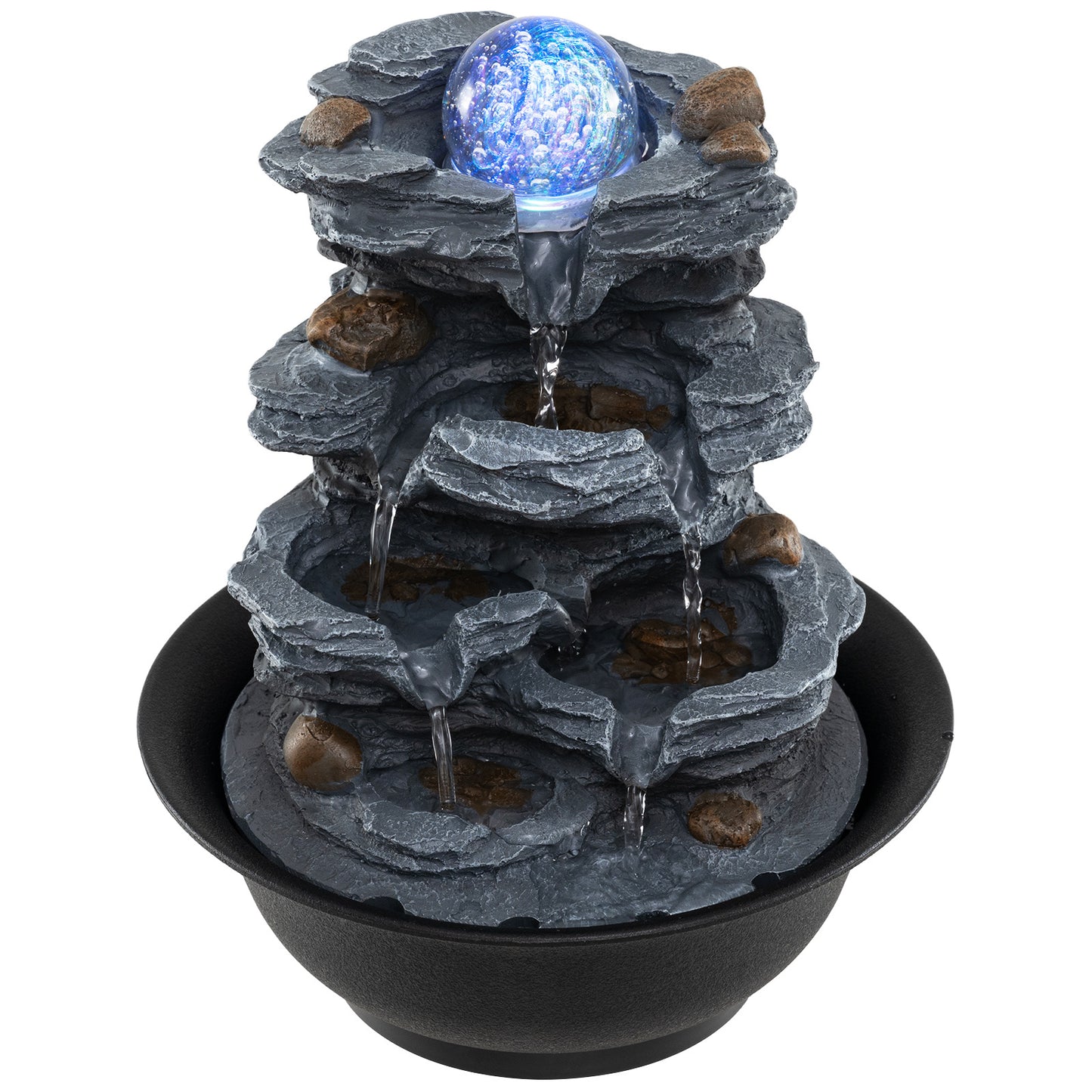 Costway Tafelwaterfontein met Waterval en Steenlook Gekleurd LED-licht en Stille Pomp