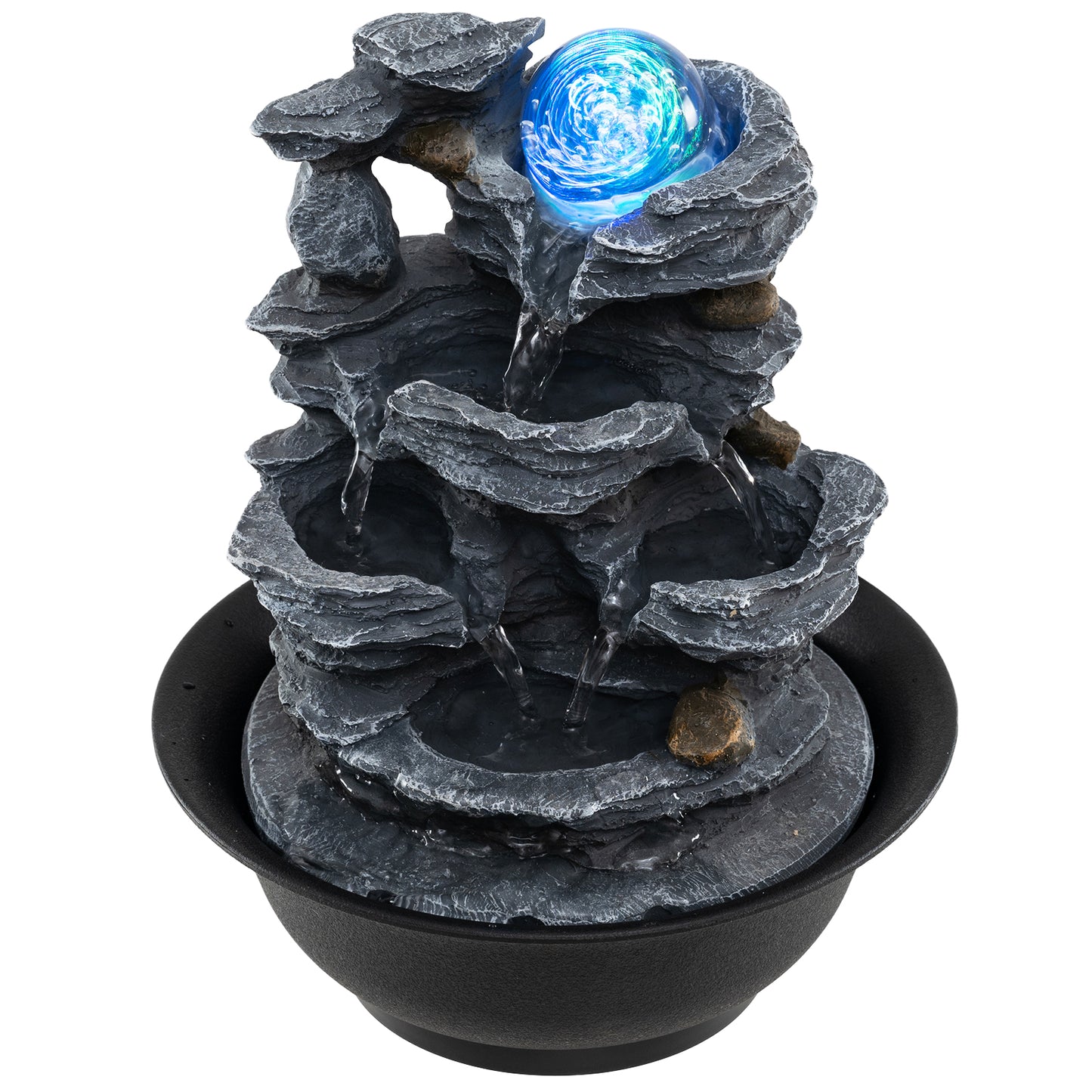 Costway Tafelwaterfontein Waterval met Steen-effect Gekleurd LED-licht en Stille Pomp 21,5 x 26 cm