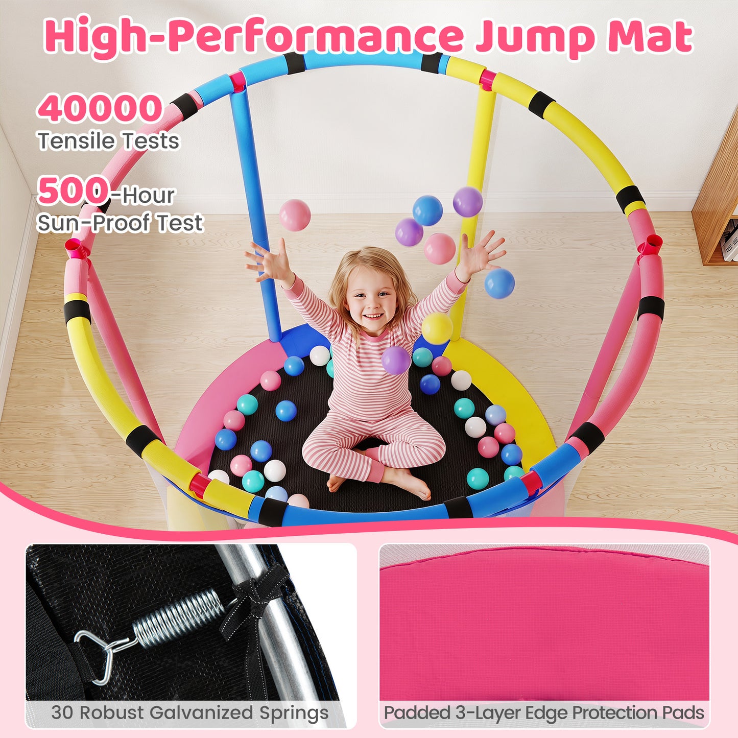 Costway Trampoline voor Kinderen 154 cm 6-in-1 Kindentrampoline met Turnstang Schommel en Ringen Multicolor