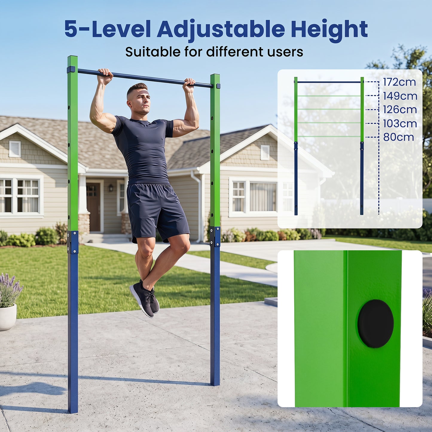 Costway Trekstang in Hoogte Verstelbare Rekstang 80-172 cm Dipstation van Verzinkt Staal tot 110 kg Blauw