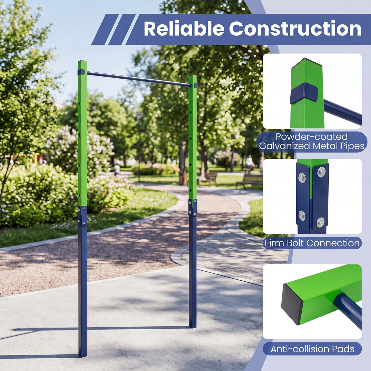 Costway Trekstang in Hoogte Verstelbare Rekstang 80-172 cm Dipstation van Verzinkt Staal tot 110 kg Blauw